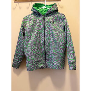 Boys Under Armour Hoodie L Gray Green Pixel Print